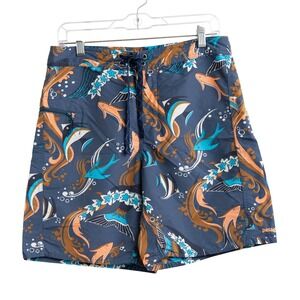 Patagonia Mens 31 Board Shorts Fish All Over Print Swim Trunks Surf Tropical